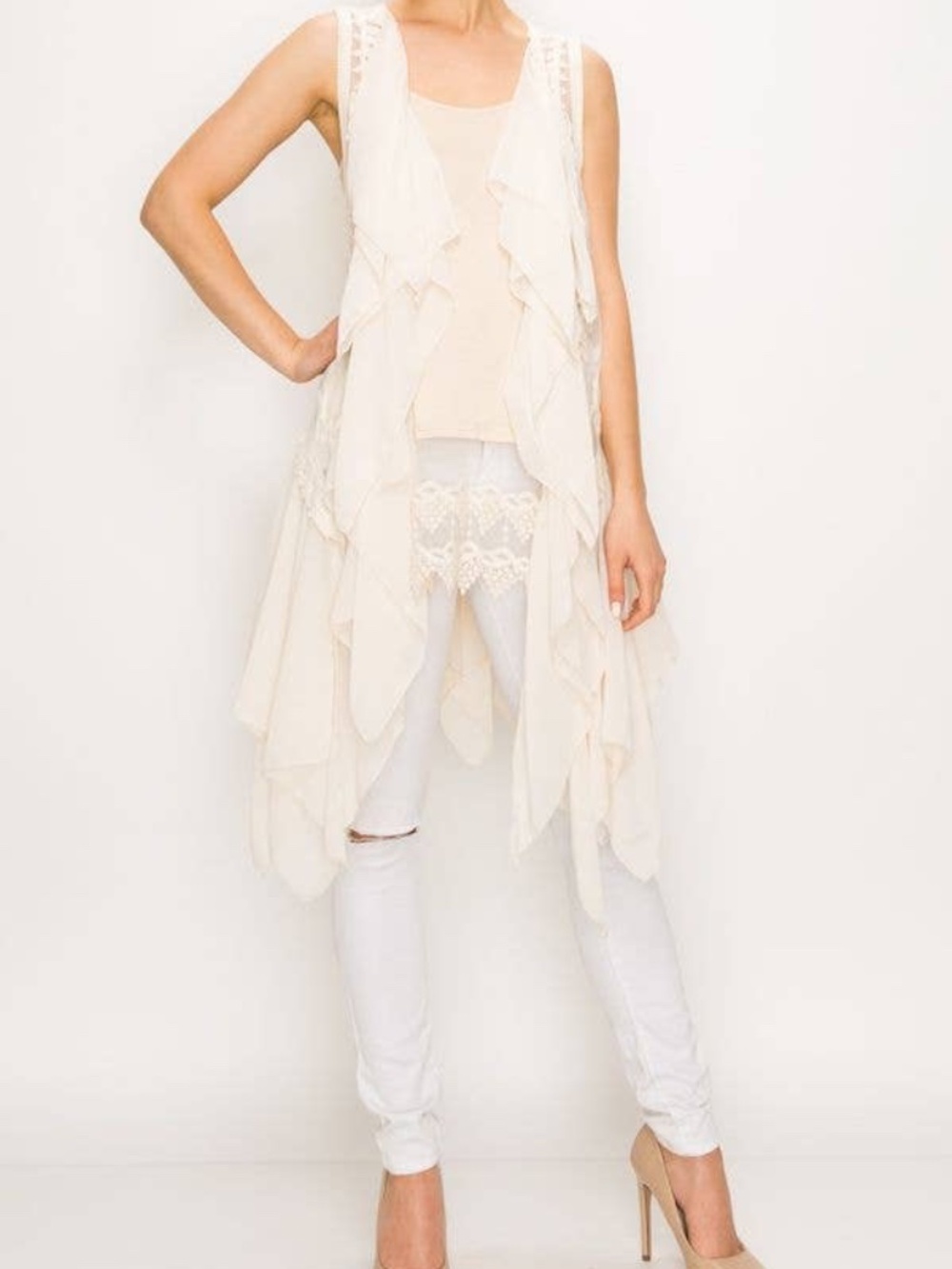 SM226 | Embroidered Chevron Chiffon Layered Vest